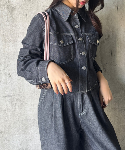 【セットアップ】デニムシャツジャケット+ワイドパンツ | SL2256111 | ブラック