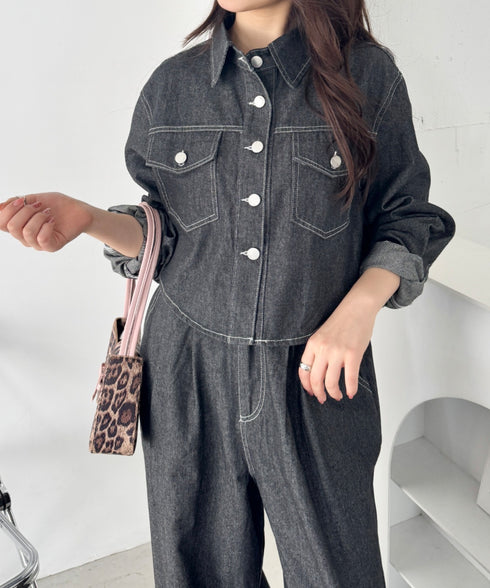 【セットアップ】デニムシャツジャケット+ワイドパンツ | SL2256111 | ブラック