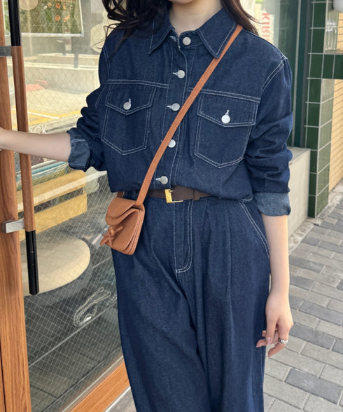 【セットアップ】デニムシャツジャケット+ワイドパンツ | SL2256111 | ネイビー
