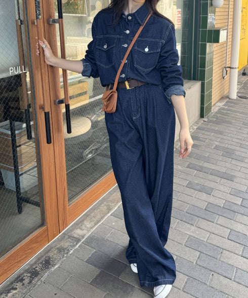 【セットアップ】デニムシャツジャケット+ワイドパンツ | SL2256111 | ネイビー