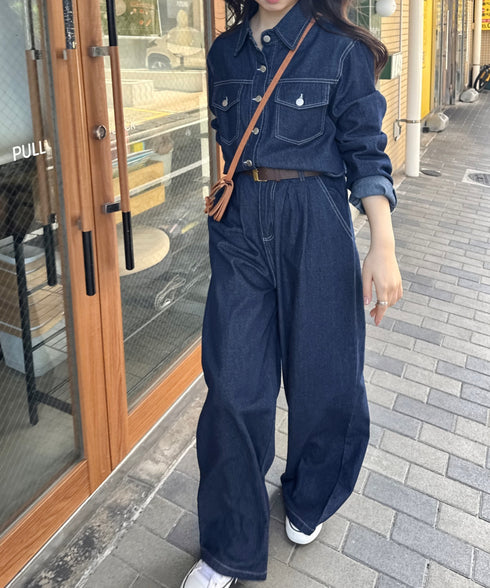【セットアップ】デニムシャツジャケット+ワイドパンツ | SL2256111 | ネイビー