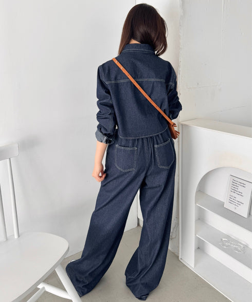 【セットアップ】デニムシャツジャケット+ワイドパンツ | SL2256111 | ネイビー