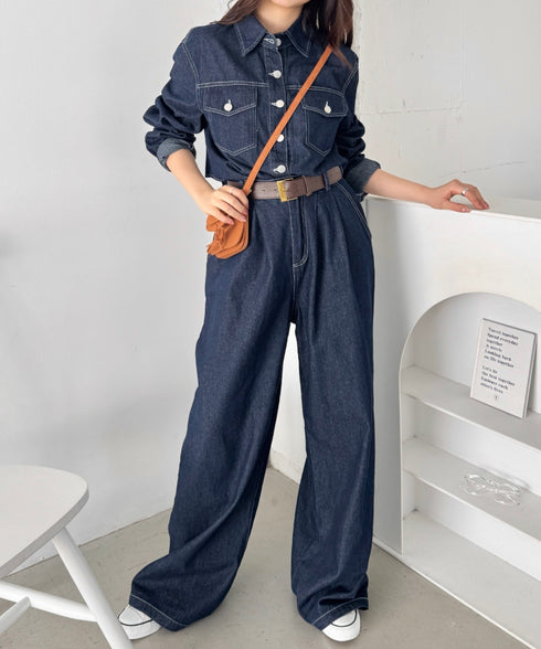 【セットアップ】デニムシャツジャケット+ワイドパンツ | SL2256111 | ネイビー