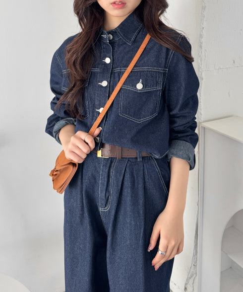 【セットアップ】デニムシャツジャケット+ワイドパンツ | SL2256111 | ネイビー