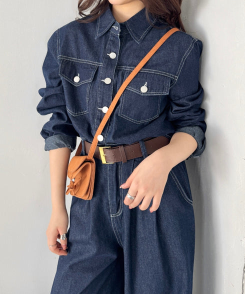 【セットアップ】デニムシャツジャケット+ワイドパンツ | SL2256111 | ネイビー