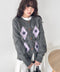 フラワー刺繍アーガイルニットカーディガン | SL2256112 | チャコールグレー