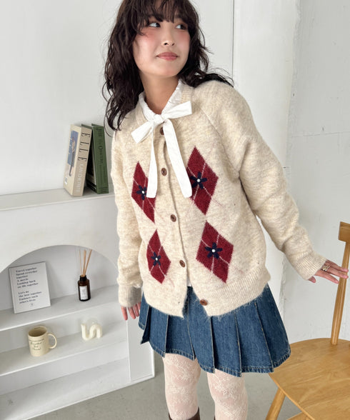 フラワー刺繍アーガイルニットカーディガン | SL2256112 | アイボリー