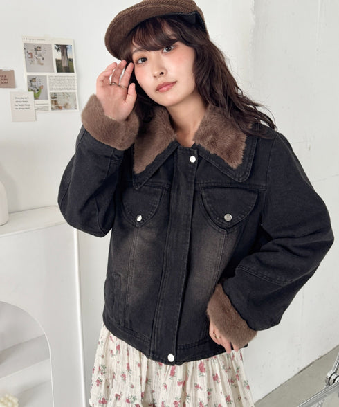 ファーカラーデニムブルゾン | SL2254022 | ブラック