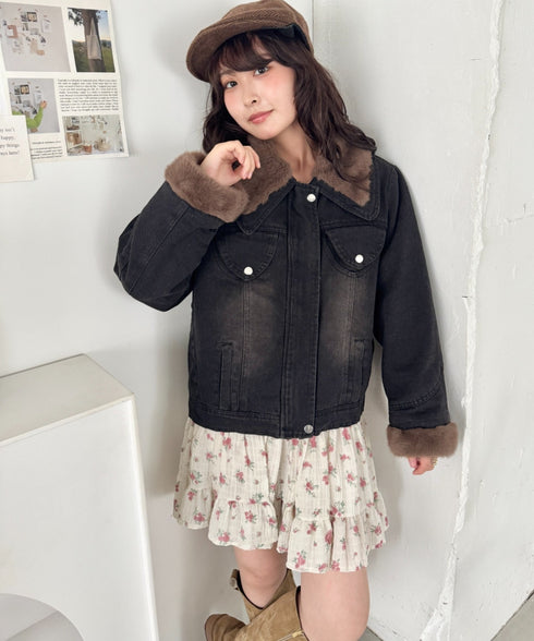 ファーカラーデニムブルゾン | SL2254022 | ブラック