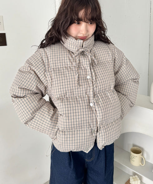 【袖取り外し可能】チェックリボンダウンジャケット/ダウンベスト | SL2254023 | ベージュ