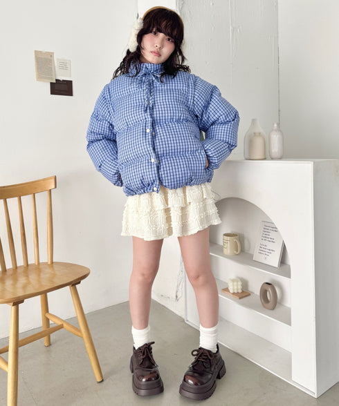 【袖取り外し可能】チェックリボンダウンジャケット/ダウンベスト | SL2254023 | ブルー