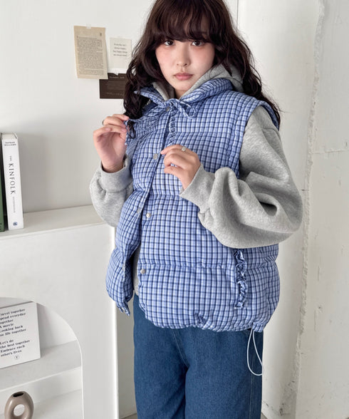 【袖取り外し可能】チェックリボンダウンジャケット/ダウンベスト | SL2254023 | ブルー