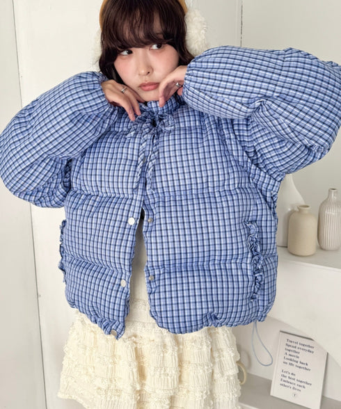 【袖取り外し可能】チェックリボンダウンジャケット/ダウンベスト | SL2254023 | ブルー