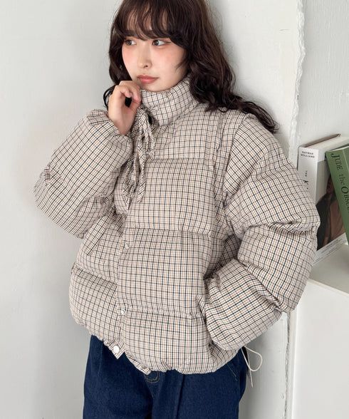 【袖取り外し可能】チェックリボンダウンジャケット/ダウンベスト | SL2254023 | ベージュ