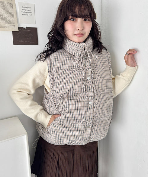 【袖取り外し可能】チェックリボンダウンジャケット/ダウンベスト | SL2254023 | ベージュ