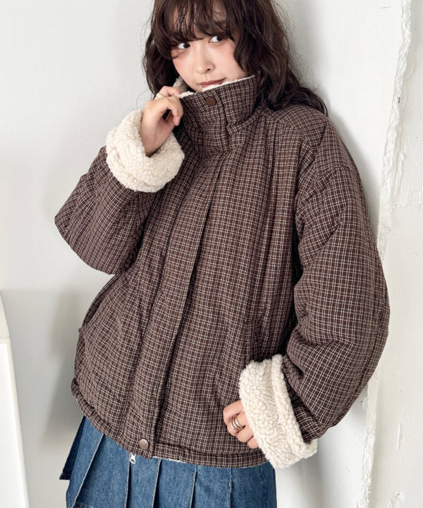 チェックボアリバーシブルブルゾン | SL2254024 | ブラウン