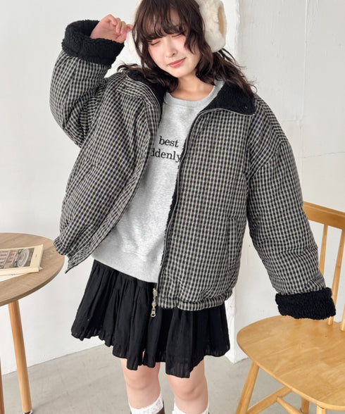 チェックボアリバーシブルブルゾン | SL2254024 | ブラック