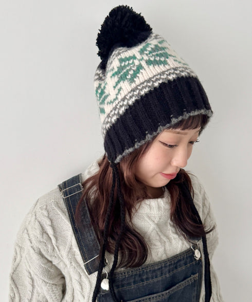 ノルディック柄ニットビーニー | SL5256118 | ブラック