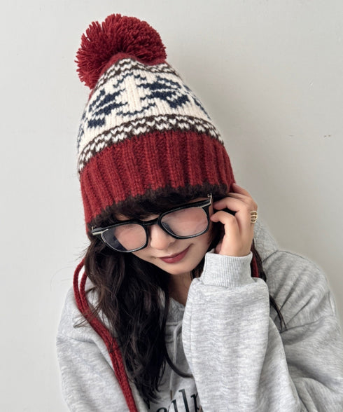 ノルディック柄ニットビーニー | SL5256118 | レッド