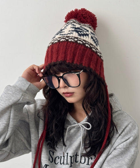 ノルディック柄ニットビーニー | SL5256118 | レッド