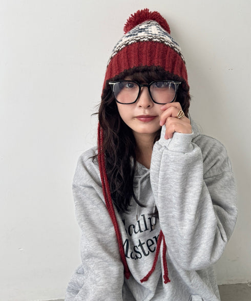 ノルディック柄ニットビーニー | SL5256118 | レッド