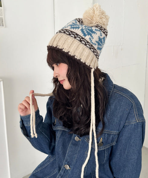 ノルディック柄ニットビーニー | SL5256118 | アイボリー