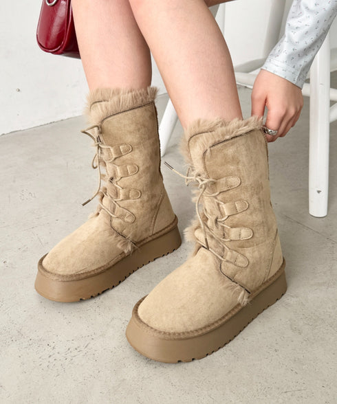 レースアップムートンミドルブーツ | SL3254027 | ベージュ