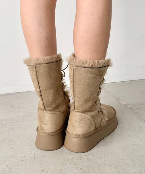レースアップムートンミドルブーツ | SL3254027 | ベージュ