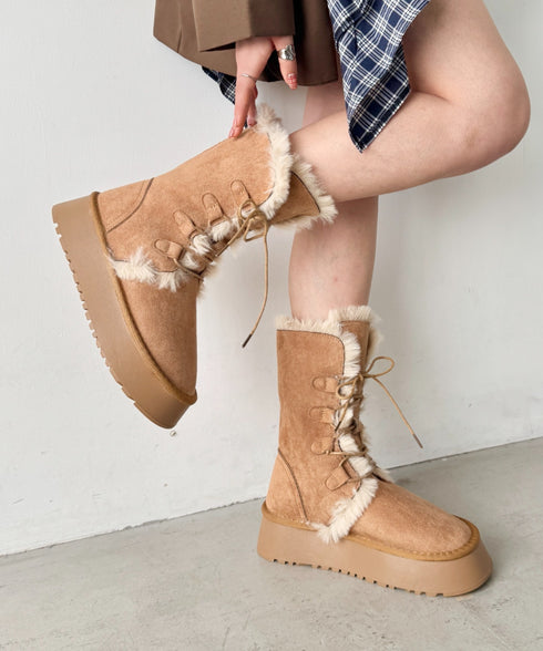 レースアップムートンミドルブーツ | SL3254027 | キャメル