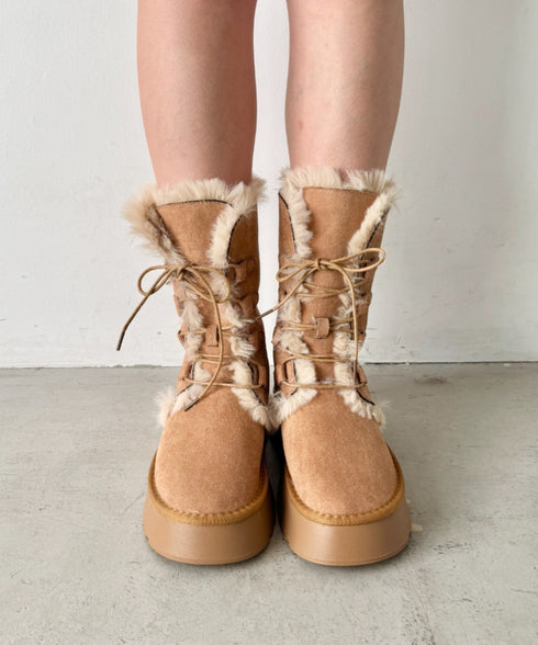 レースアップムートンミドルブーツ | SL3254027 | キャメル