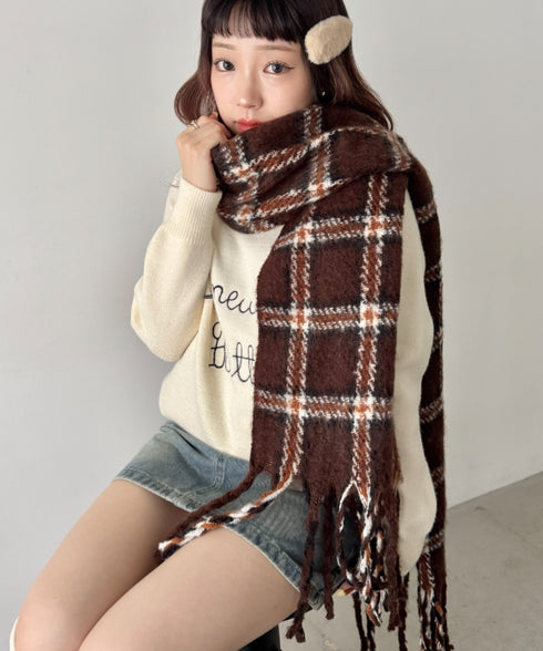 ボリュームチェックマフラー | SL6254030 | ブラウン