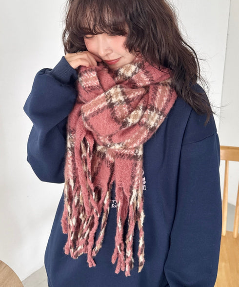 ボリュームチェックマフラー | SL6254030 | ピンク