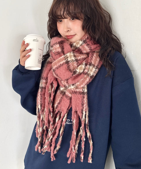 ボリュームチェックマフラー | SL6254030 | ピンク