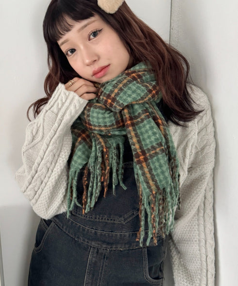 カラフルボリュームチェックマフラー | SL6254031 | グリーン