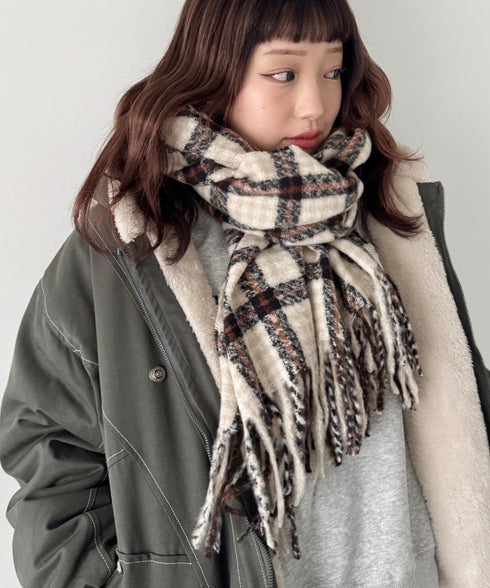 カラフルボリュームチェックマフラー | SL6254031 | アイボリー