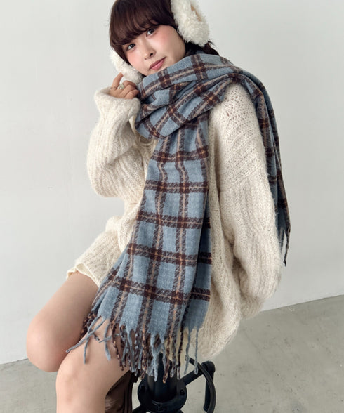 カラフルボリュームチェックマフラー | SL6254031 | ライトブルー