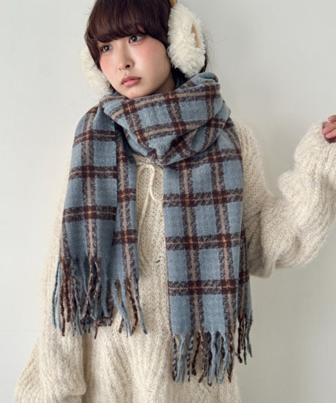 カラフルボリュームチェックマフラー | SL6254031 | ライトブルー