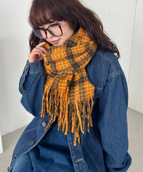 カラフルボリュームチェックマフラー | SL6254031 | マスタード