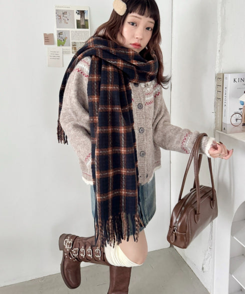 カラフルボリュームチェックマフラー | SL6254031 | ネイビー