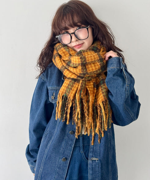 カラフルボリュームチェックマフラー | SL6254031 | マスタード