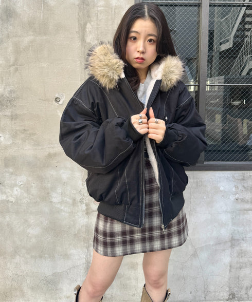 【取り外し可能】ファーフードステッチブルゾン | SL2254033 | ブラック