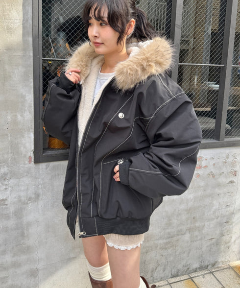 【取り外し可能】ファーフードステッチブルゾン | SL2254033 | ブラック