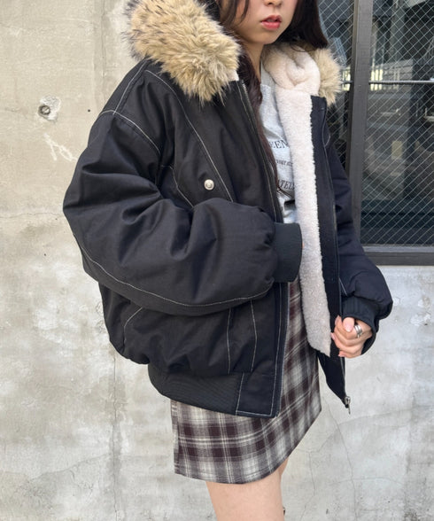 【取り外し可能】ファーフードステッチブルゾン | SL2254033 | ブラック