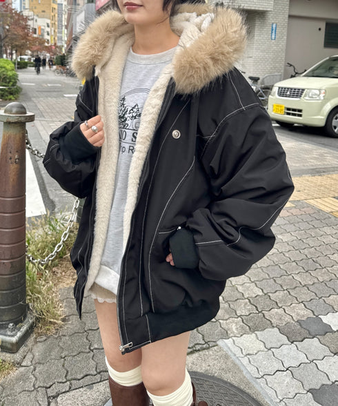 【取り外し可能】ファーフードステッチブルゾン | SL2254033 | ブラック