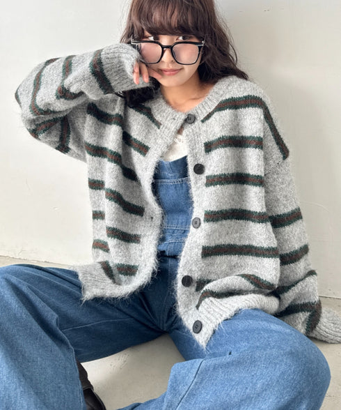 ボーダールーズニットカーディガン | SL2256124 | チャコールグレー