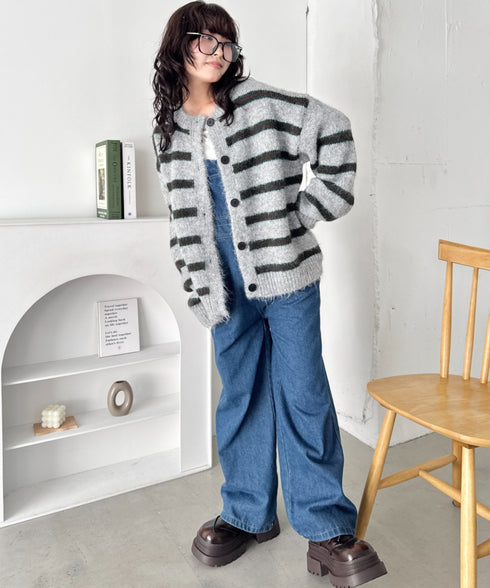 ボーダールーズニットカーディガン | SL2256124 | チャコールグレー