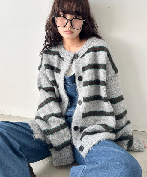 ボーダールーズニットカーディガン | SL2256124 | チャコールグレー