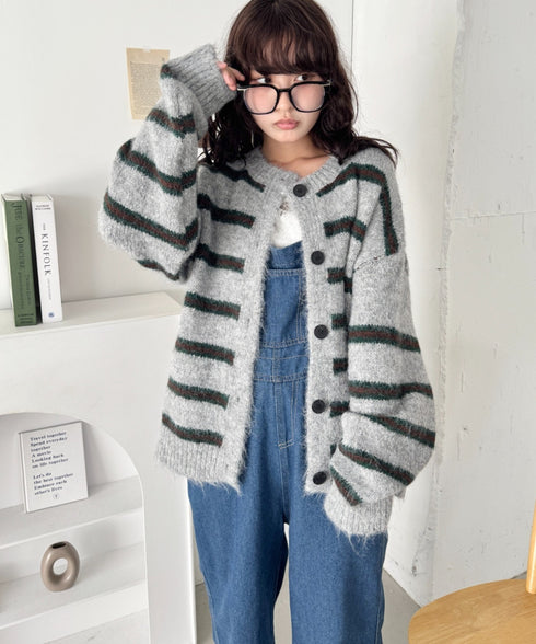 ボーダールーズニットカーディガン | SL2256124 | チャコールグレー