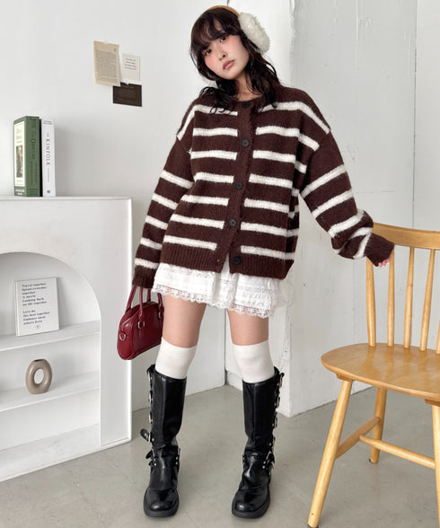 ボーダールーズニットカーディガン | SL2256124 | ブラウン