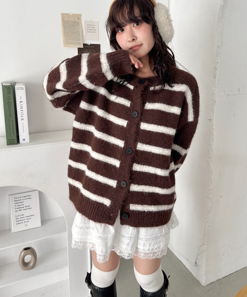 ボーダールーズニットカーディガン | SL2256124 | ブラウン